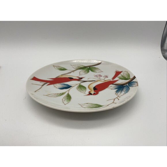 Red Birds On Branch Bread Plate Hand Painted Mid Century Vintage Japan Kitsch - Picture 5 of 7